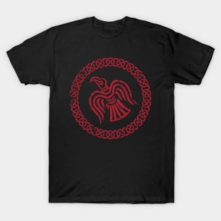 raven of odin viking knotwork Red Distressed T-Shirt